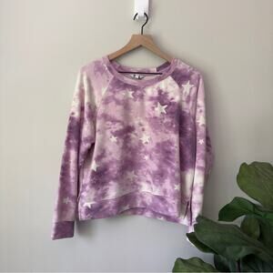 Wildfox Star Print Sweatshirt Crew Neck Long Sleeve Slit Hem Casual Stretch EUC